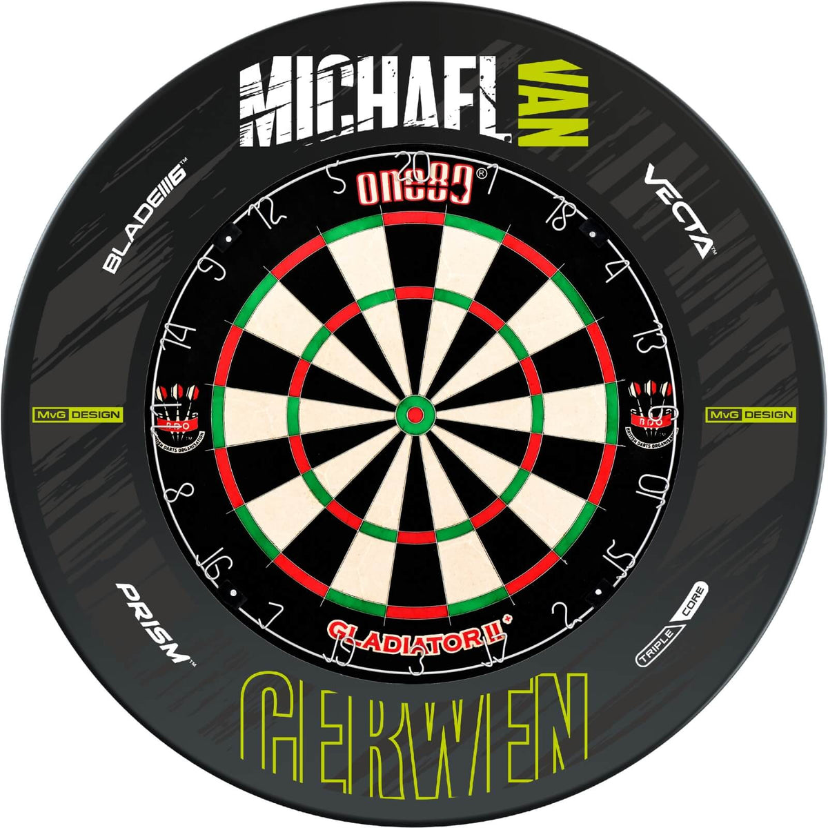 Surrounds &amp; Dartboards - Winmau - MvG Retro Dartboard Surround &amp; Dartboard Bundle - Choose Your Board One80 - Gladiator 2+