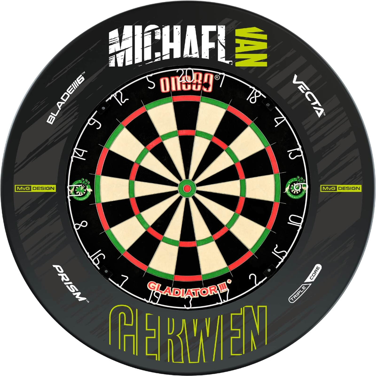Surrounds &amp; Dartboards - Winmau - MvG Retro Dartboard Surround &amp; Dartboard Bundle - Choose Your Board One80 - Gladiator 3+