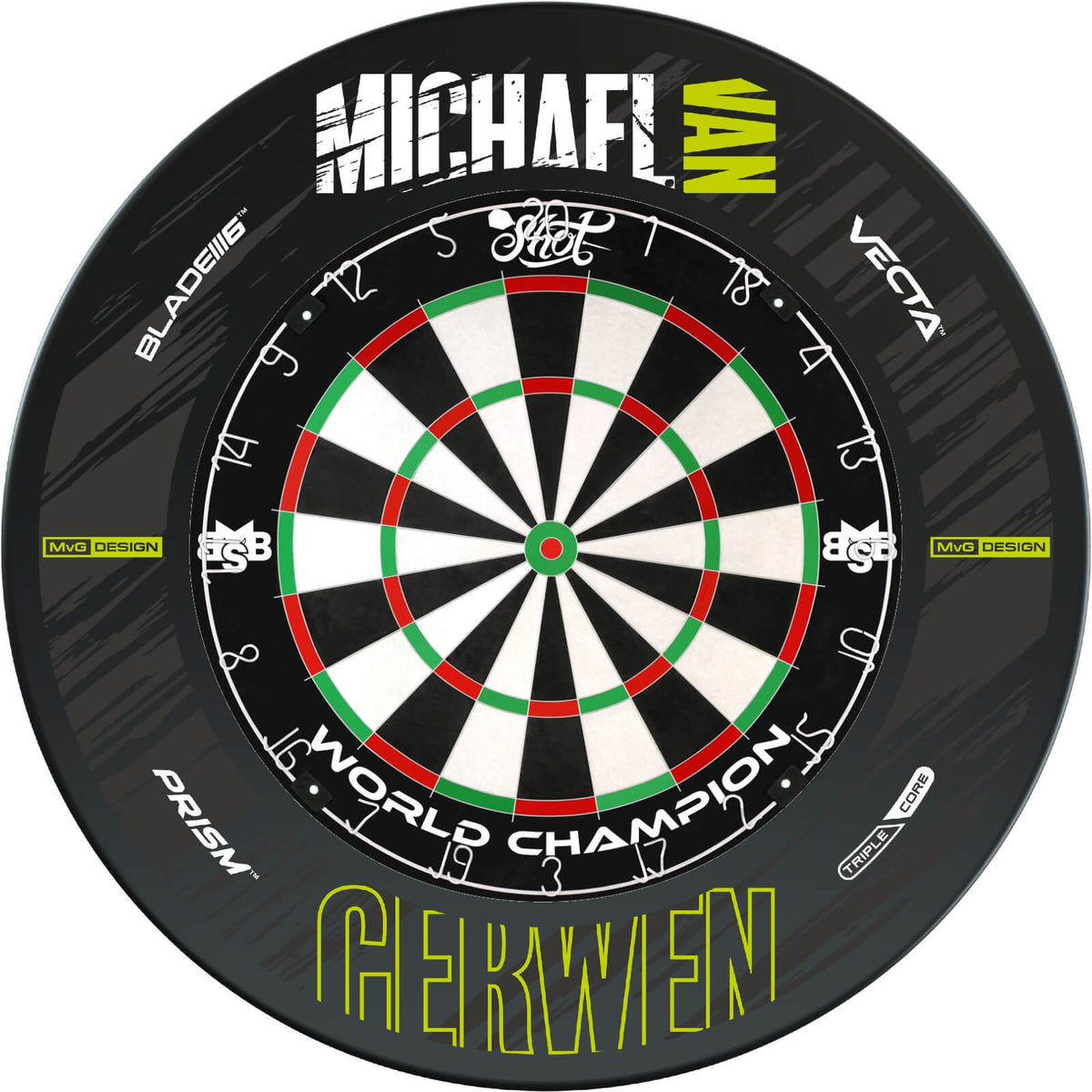 Surrounds &amp; Dartboards - Winmau - MvG Retro Dartboard Surround &amp; Dartboard Bundle - Choose Your Board Shot - Michael Smith