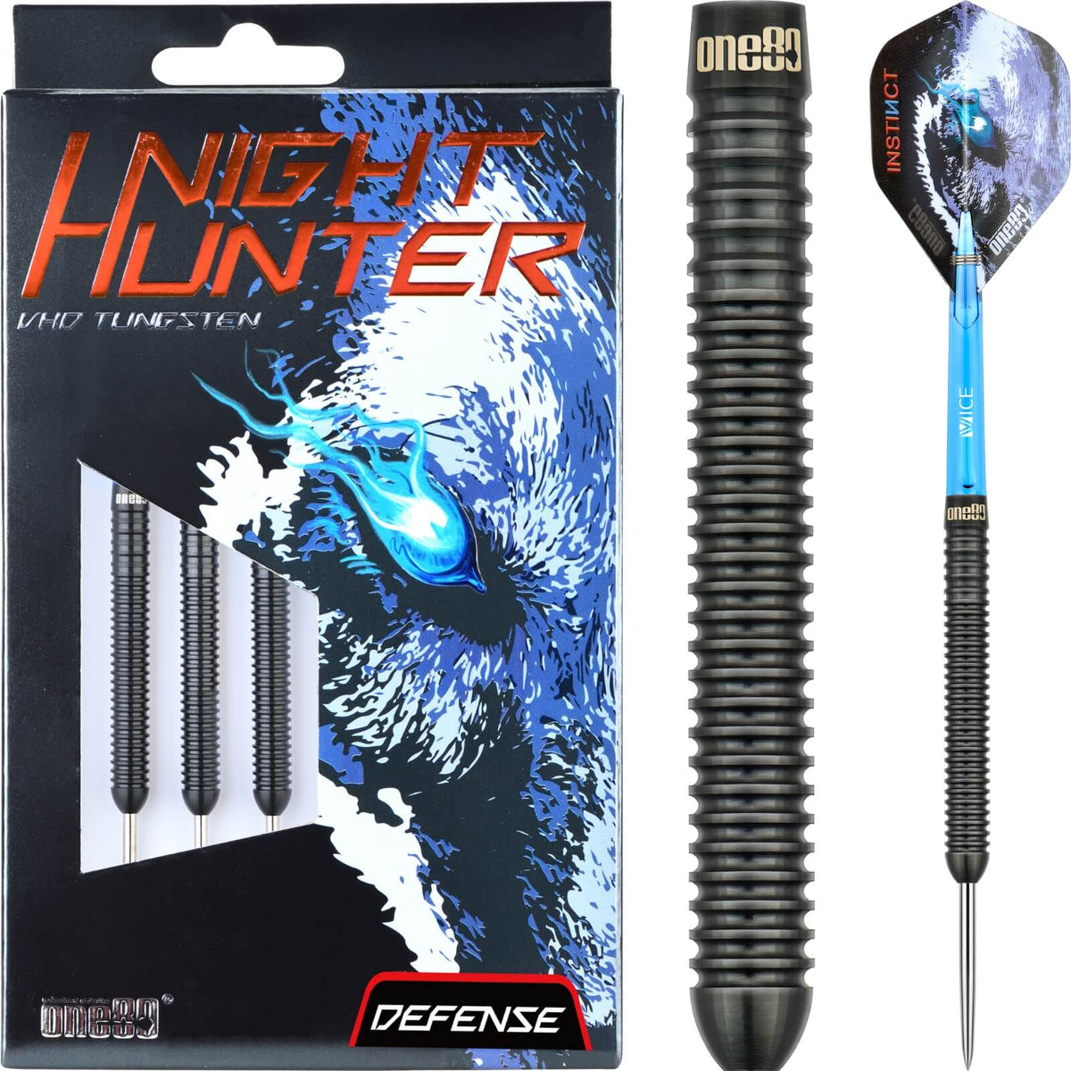 Darts - One80 - Night Hunter Defense Darts - Steel Tip - 90% Tungsten - 22g 24g