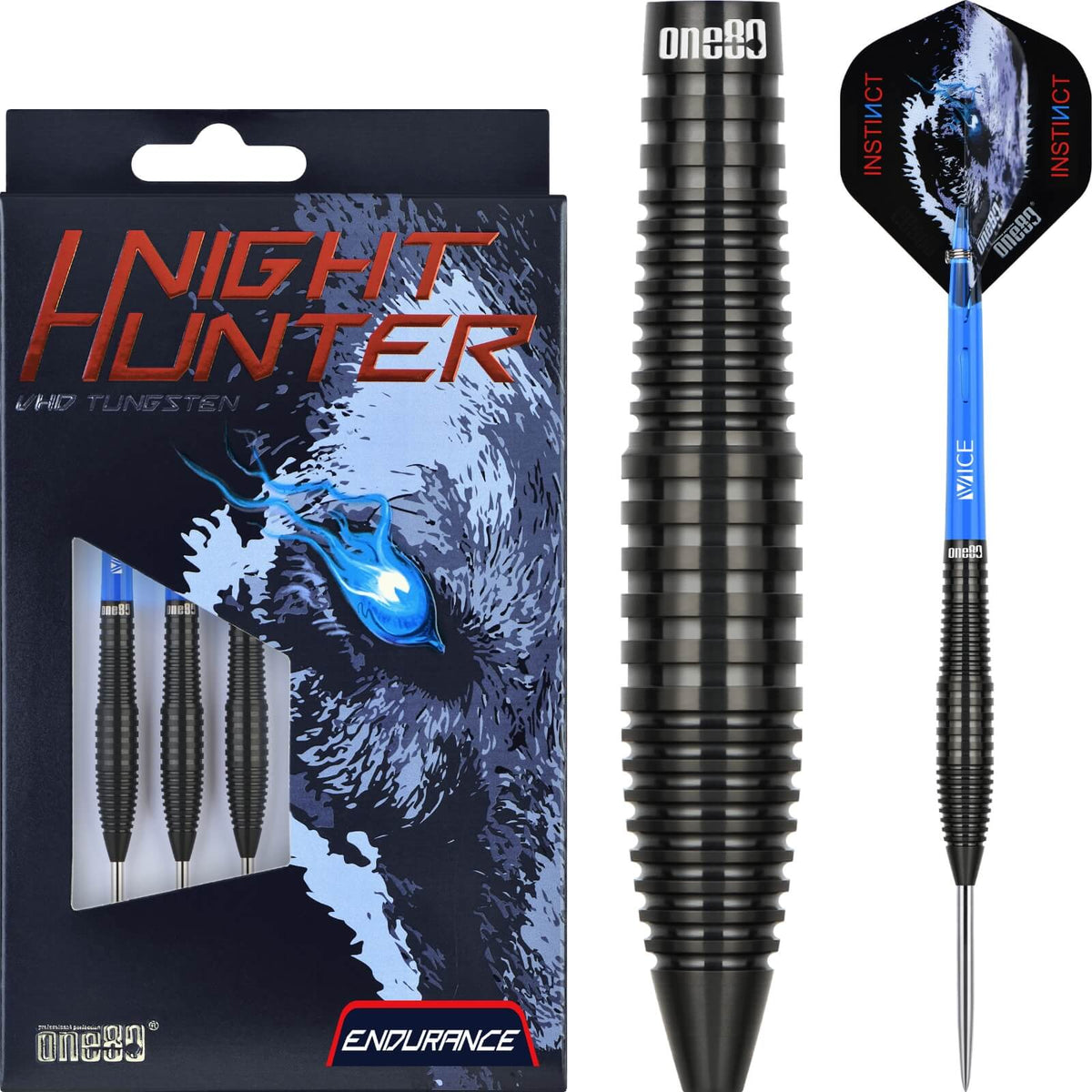 Darts - One80 - Night Hunter Endurance Darts - Steel Tip - 90% Tungsten - 22g 24g