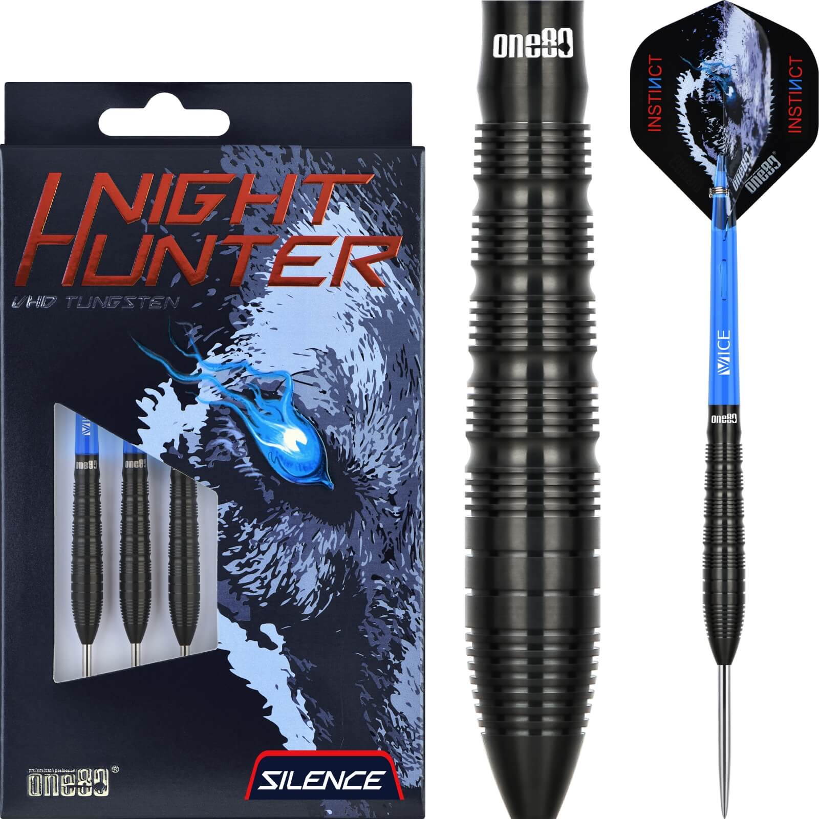 Darts - One80 - Night Hunter Silence Darts - Steel Tip - 90% Tungsten - 22g 24g