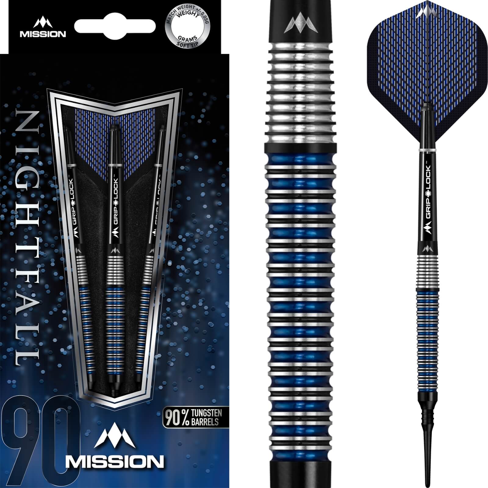Darts - Mission - Nightfall M3 Darts - Soft Tip - 90% Tungsten - 20g 