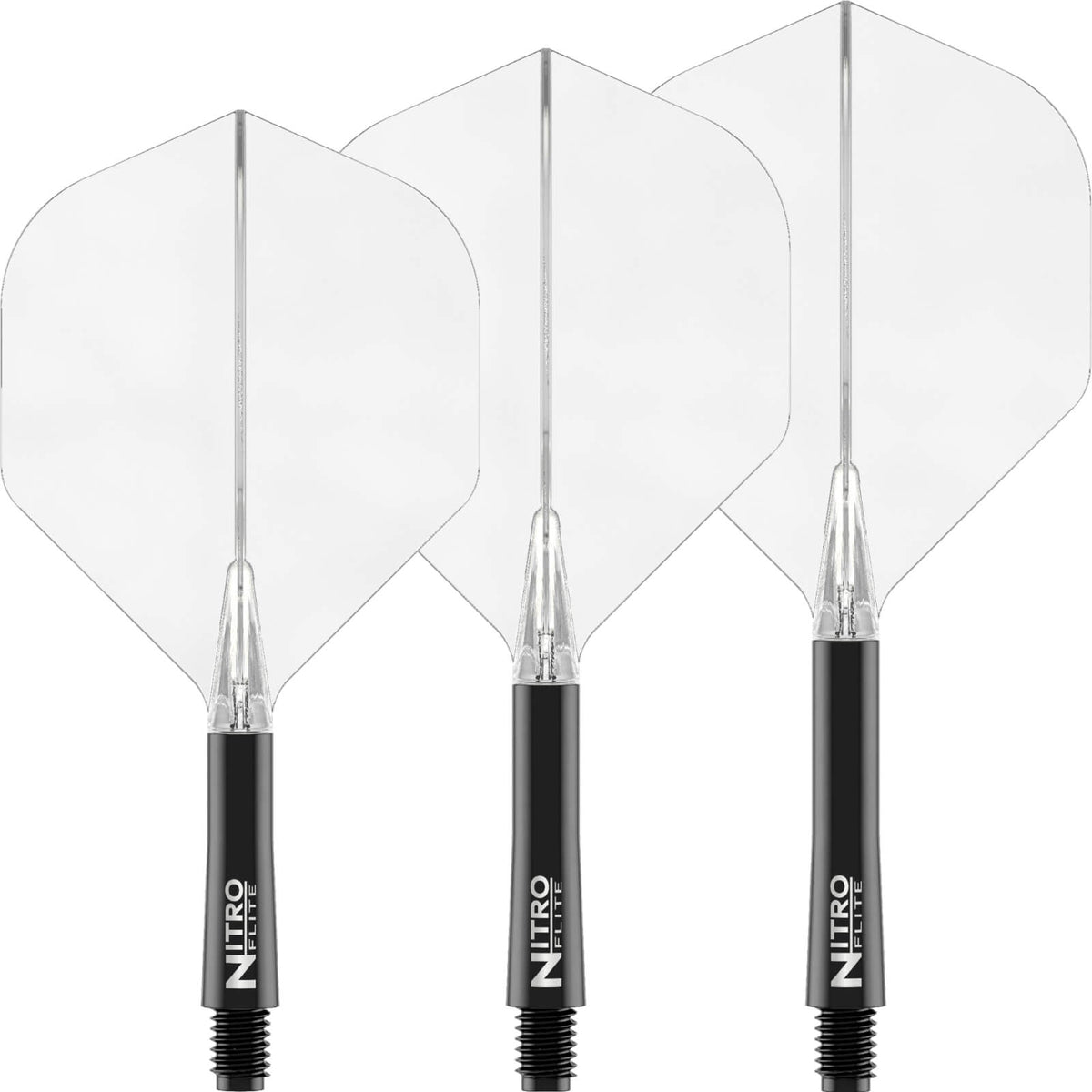 Dart Flights - Red Dragon - Nitro Flite Black - Big Wing Dart Flights - Integrated Flight &amp; Shaft System Short (22mm) / Clear