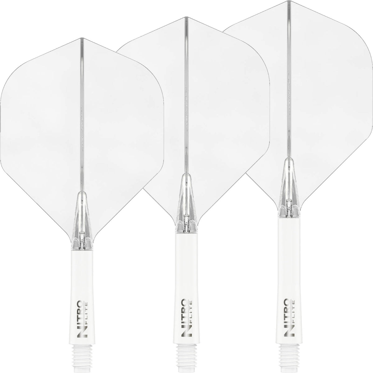 Dart Flights - Red Dragon - Nitro Flite White - Big Wing Dart Flights - Integrated Flight &amp; Shaft System Short (22mm) / Clear