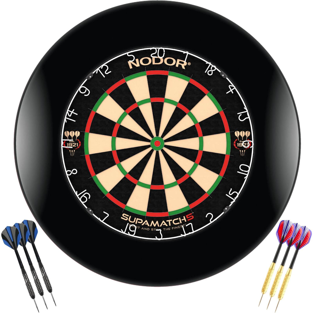 Nodor - Supamatch 5 Dartboard & Surround Ready to Play Bundle - Black
