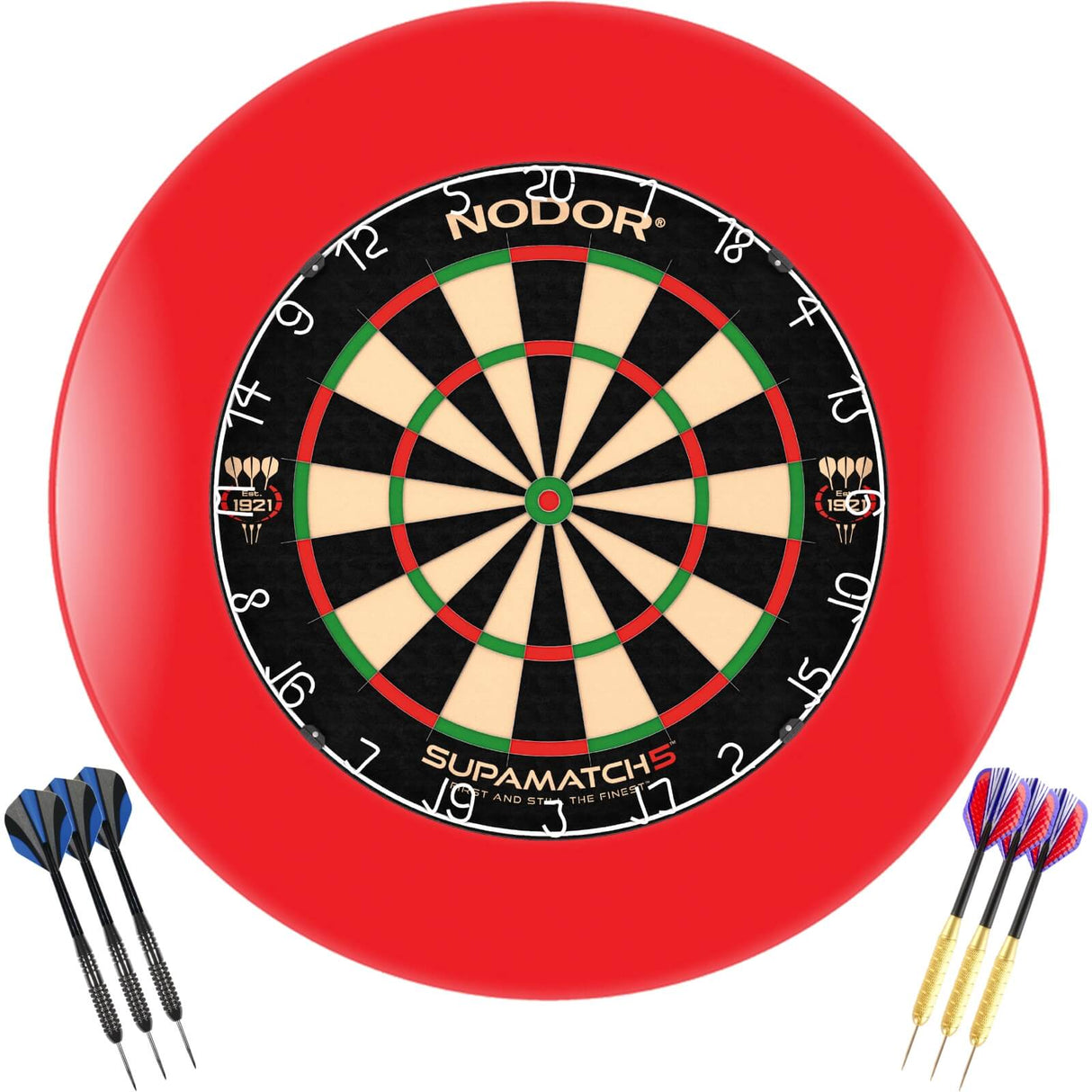Nodor - Supamatch 5 Dartboard & Surround Ready to Play Bundle - Red