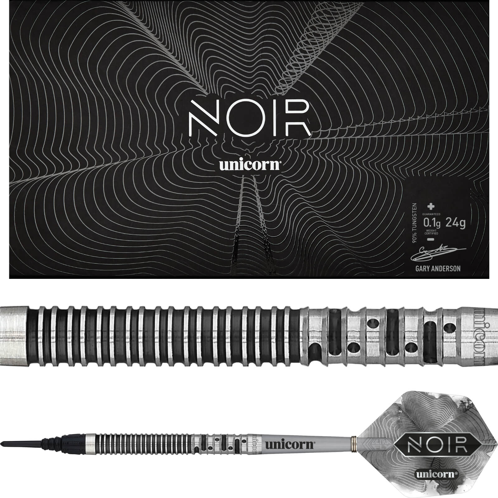 Darts - Unicorn - Gary Anderson Noir Phase 5 Darts - Soft Tip - 90% Tungsten - 18g 20g 