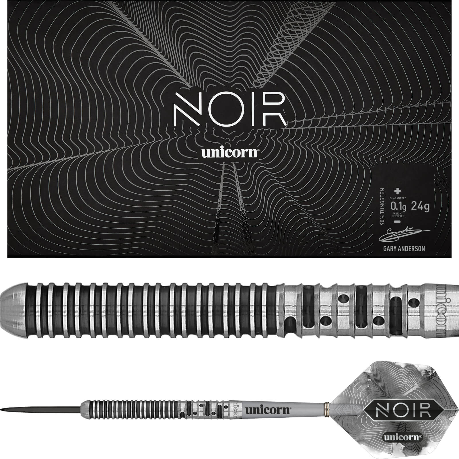 Darts - Unicorn - Gary Anderson Noir Phase 5 Darts - Steel Tip - 90% Tungsten - 21g 22g 23g 24g 25g 