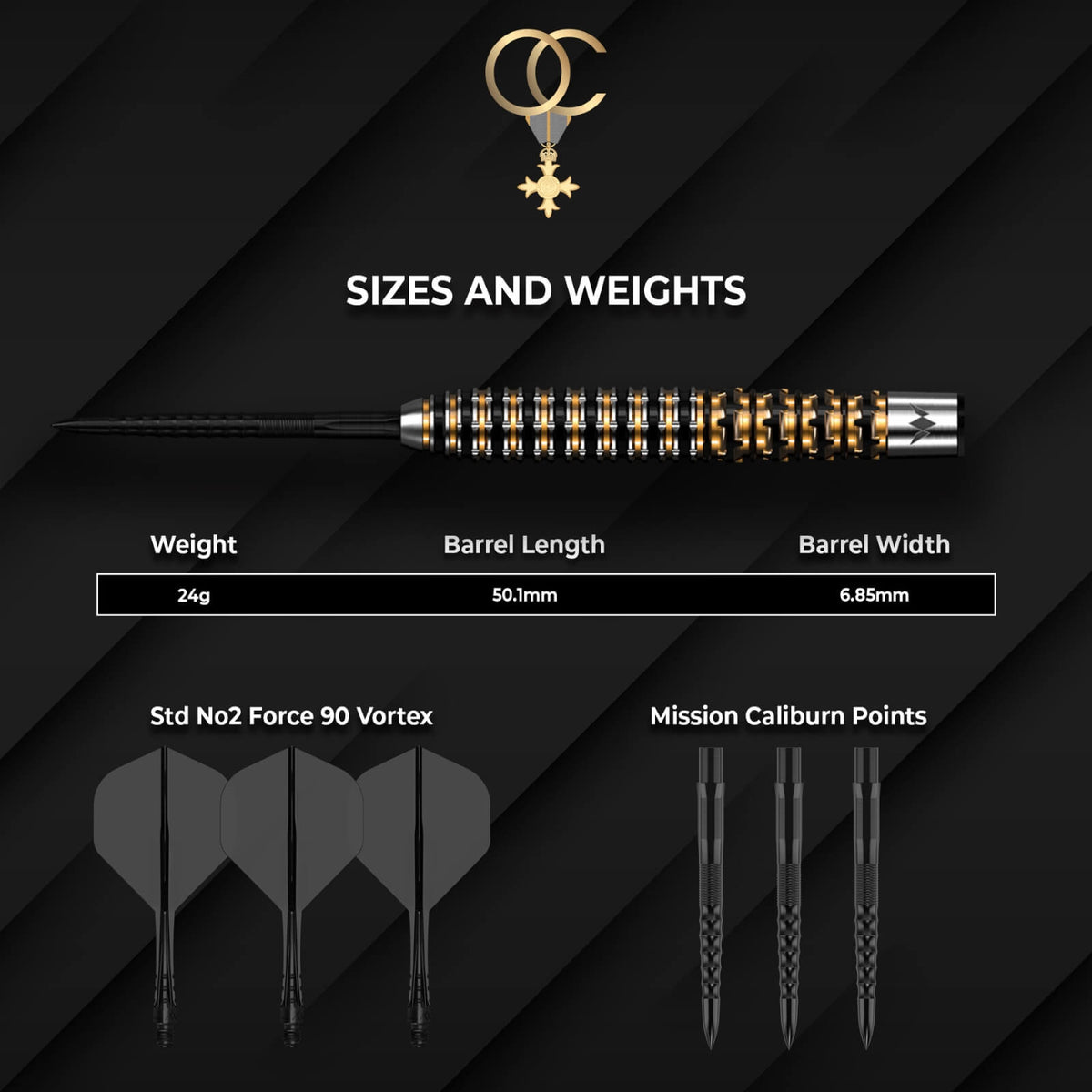 Mission - Olly Croft OBE Darts - Limited Edition - Steel Tip - 95% Tungsten - 24g