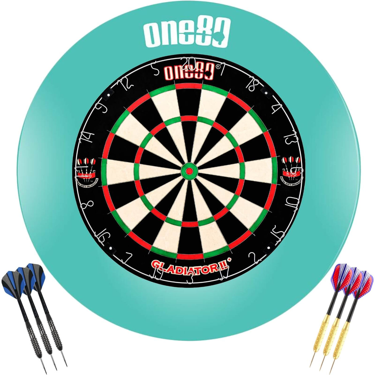 One80 - Gladiator 2+ Dartboard & Surround Ready to Play Bundle - Teal