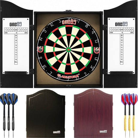 One80 - Gladiator 3+ Dartboard & Cabinet Ready to Play Bundle -