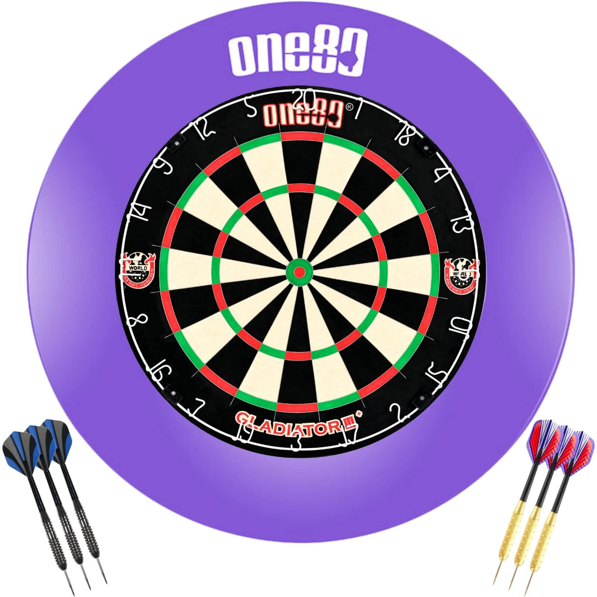 One80 - Gladiator 3+ Dartboard & Surround Ready to Play Bundle - Purple