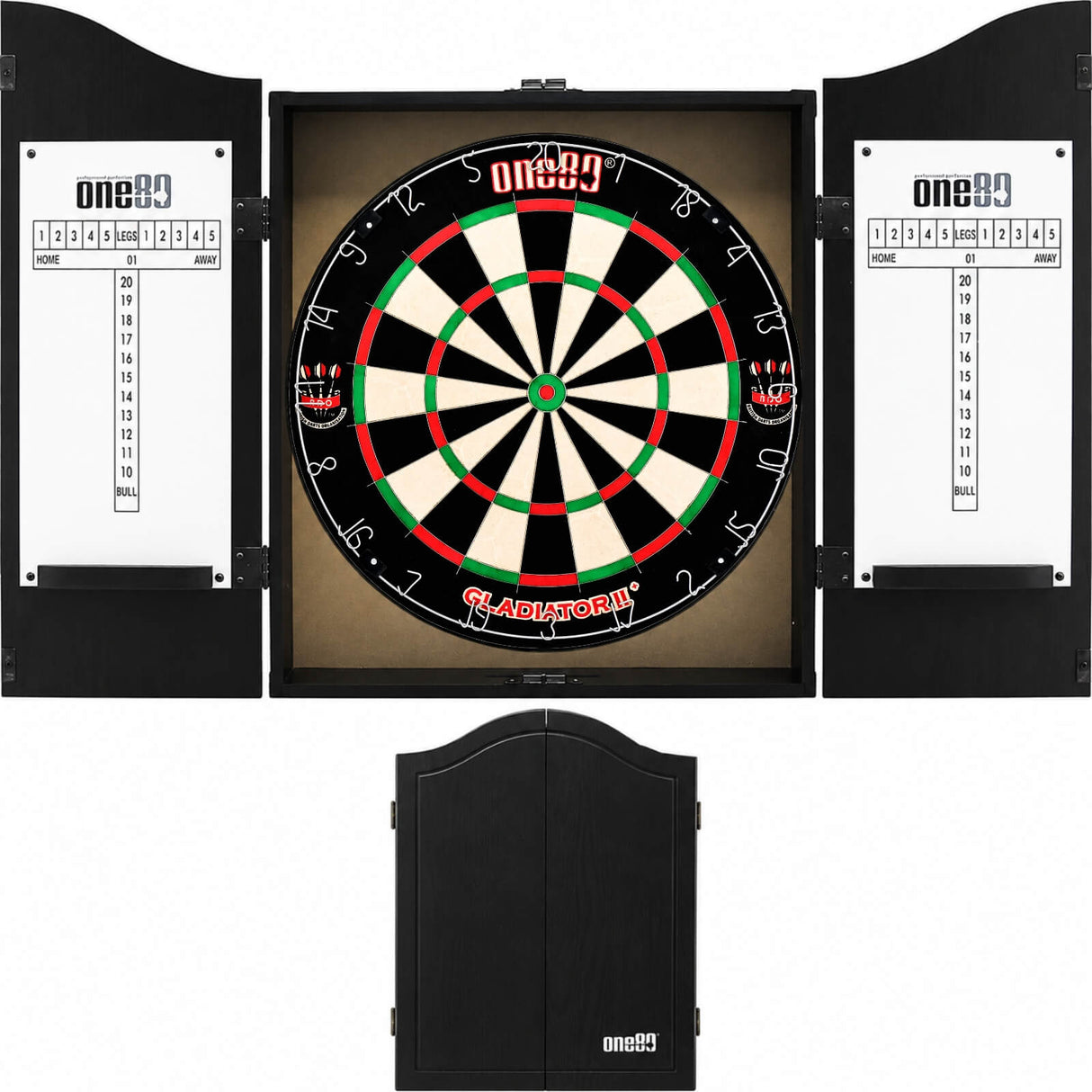 One80 - Gladiator 2+ Dartboard & Cabinet Bundle - Black