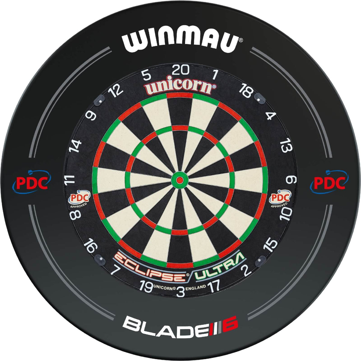 Surrounds &amp; Dartboards - Winmau - Black PDC Blade 6 Dartboard Surround &amp; Dartboard Bundle - Choose Your Board Unicorn - Eclipse Ultra