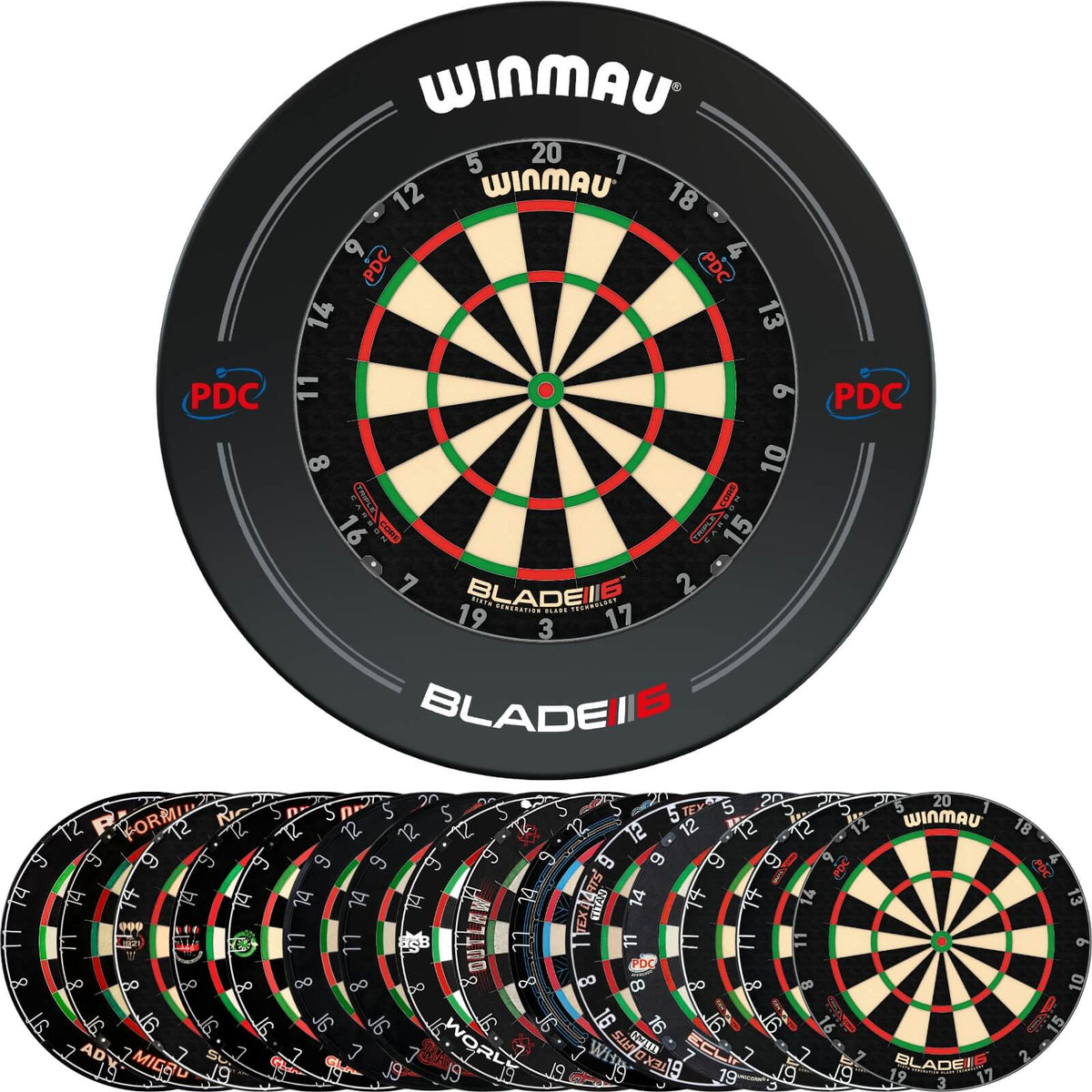 Surrounds &amp; Dartboards - Winmau - Black PDC Blade 6 Dartboard Surround &amp; Dartboard Bundle - Choose Your Board 