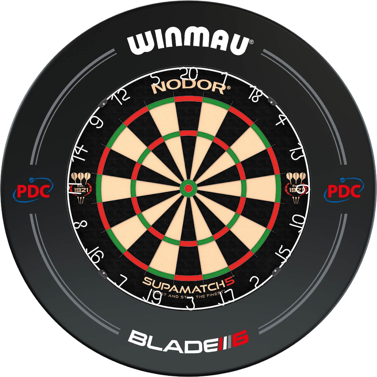 Surrounds &amp; Dartboards - Winmau - Black PDC Blade 6 Dartboard Surround &amp; Dartboard Bundle - Choose Your Board Nodor - Supamatch 5