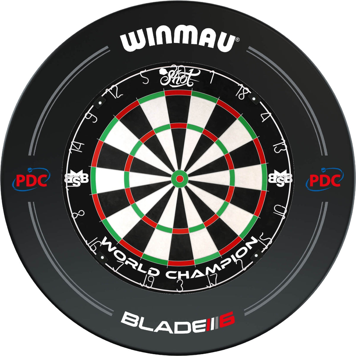 Surrounds &amp; Dartboards - Winmau - Black PDC Blade 6 Dartboard Surround &amp; Dartboard Bundle - Choose Your Board Shot - Michael Smith