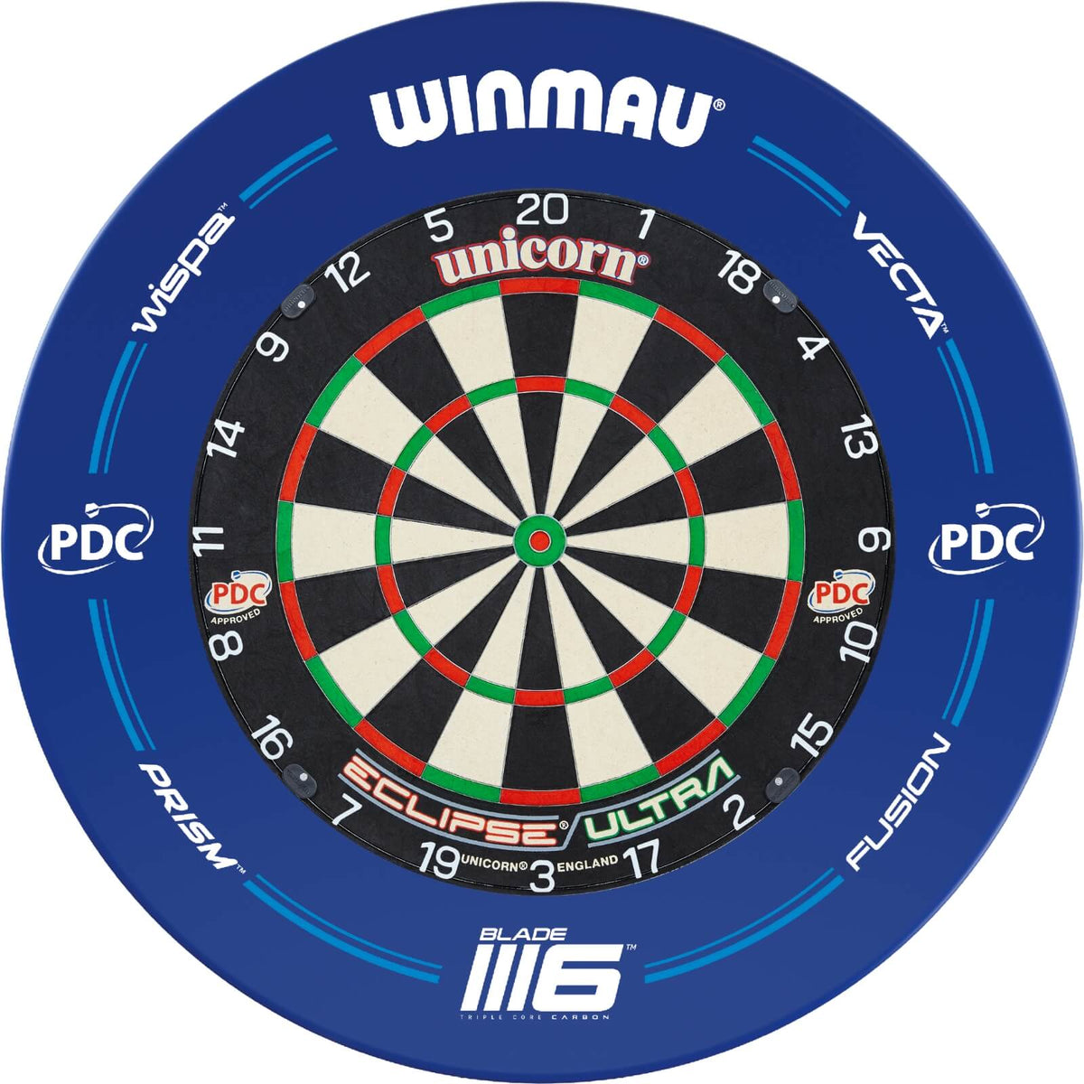 Surrounds &amp; Dartboards - Winmau - Blue PDC Blade 6 Dartboard Surround &amp; Dartboard Bundle - Choose Your Board Unicorn - Eclipse Ultra
