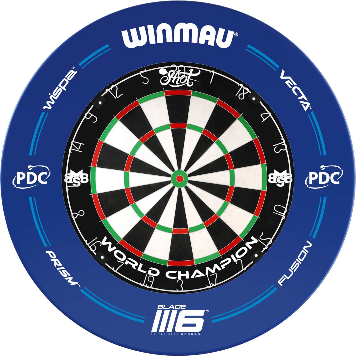 Surrounds &amp; Dartboards - Winmau - Blue PDC Blade 6 Dartboard Surround &amp; Dartboard Bundle - Choose Your Board Shot - Michael Smith