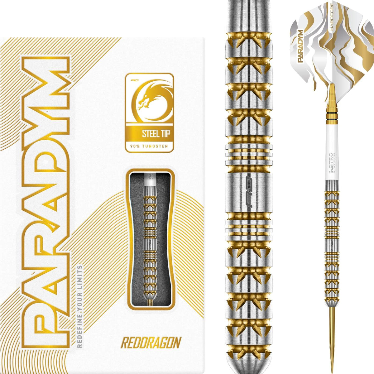 Darts - Red Dragon - Paradym Gold Darts - Steel Tip - 90% Tungsten - 22g 24g 26g