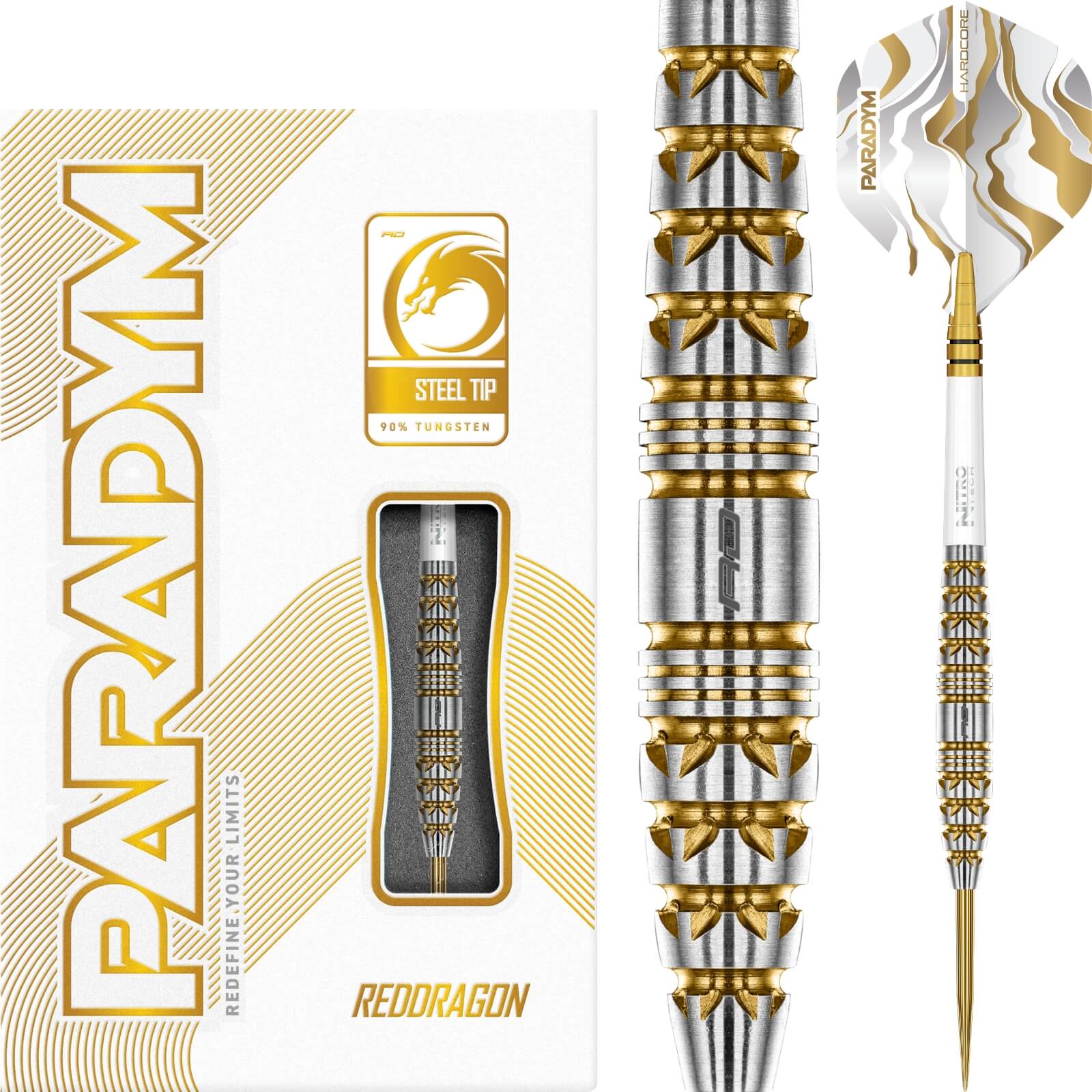 Darts - Red Dragon - Paradym Gold Darts - Steel Tip - 90% Tungsten - 23g 25g