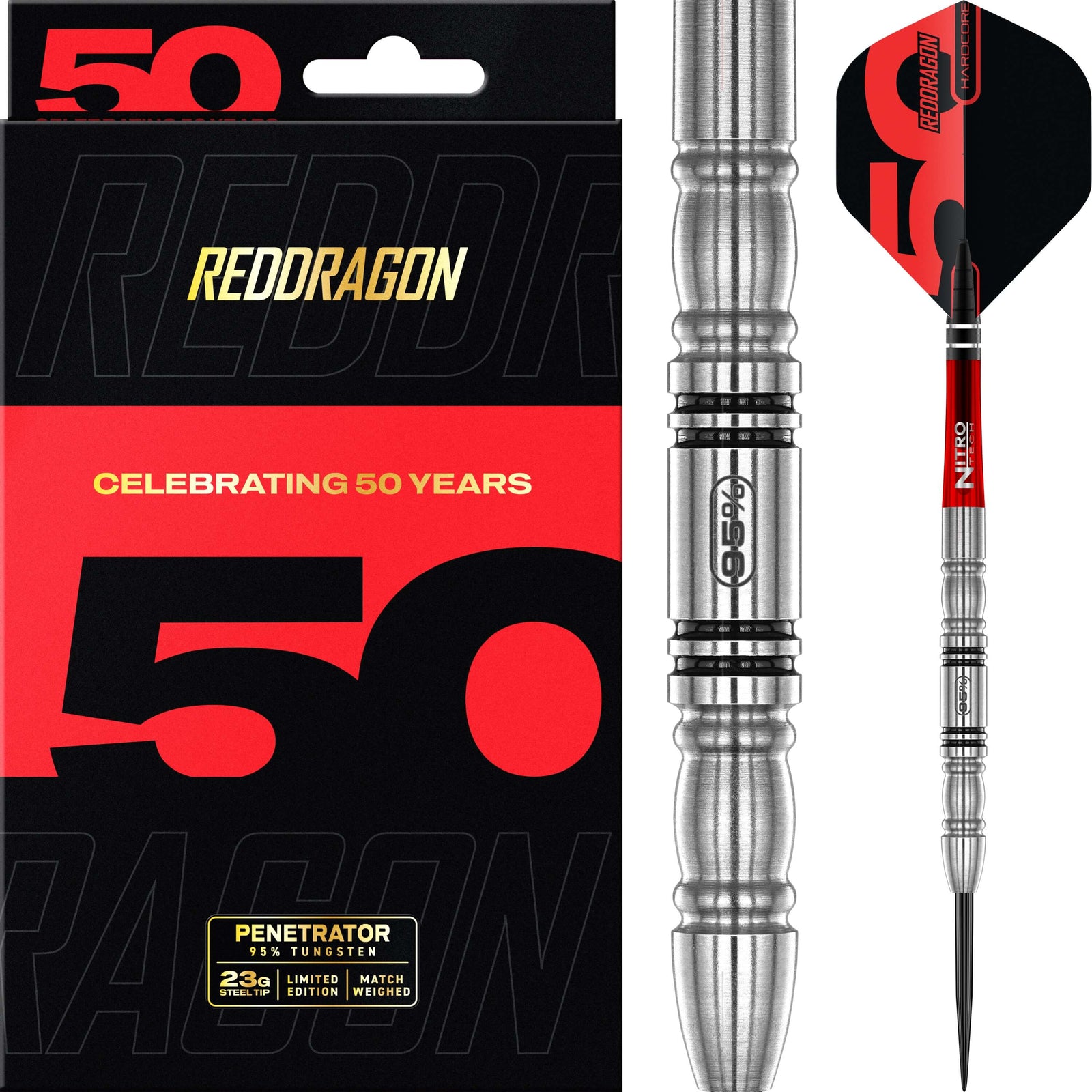 Darts - Red Dragon - Penetrator 4 Darts - Steel Tip - 95% Tungsten - 23g