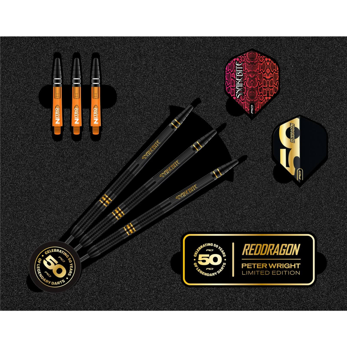 Red Dragon - Peter Wright 50 Years Limited Edition Darts - Steel Tip - 90% Tungsten - 21g