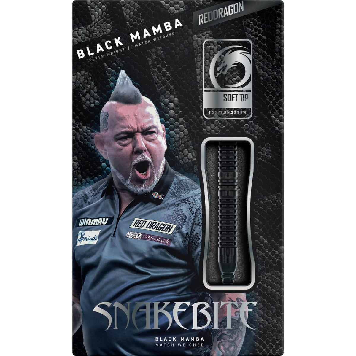 Darts - Red Dragon - Peter Wright Black Mamba Darts - Steel Tip - 90% Tungsten - 22g 24g