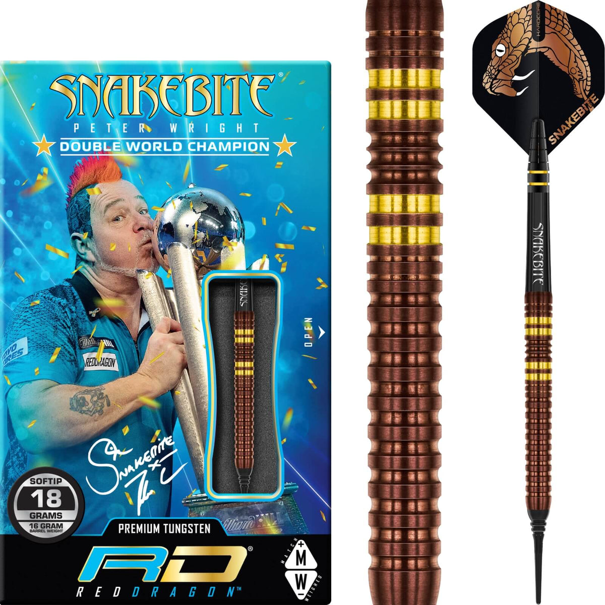 Darts - Red Dragon - Peter Wright Copper Fusion Darts - Soft Tip - 90% Tungsten - 20g 