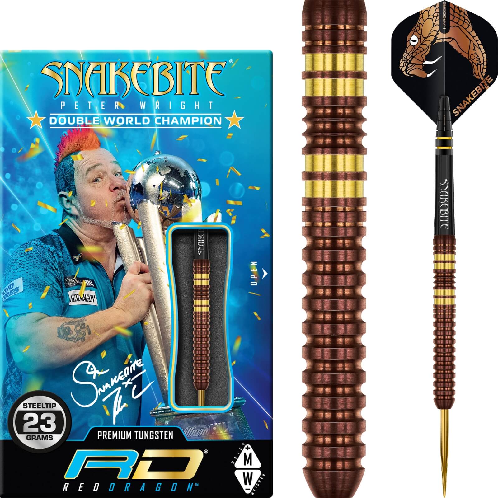 Darts - Red Dragon - Peter Wright Copper Fusion Darts - Steel Tip - 90% Tungsten - 21g 23g 