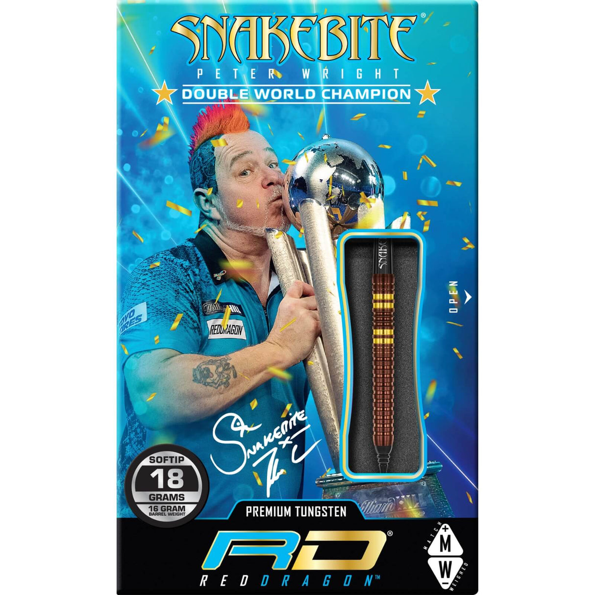 Red Dragon - Peter Wright Copper Fusion Darts - Soft Tip - 90% Tungsten - 20g -