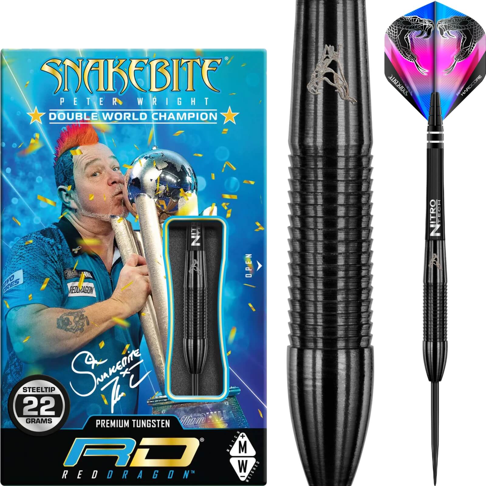 Red Dragon - Peter Wright Snakebite 3 Darts - 90% Tungsten - 22g 26g