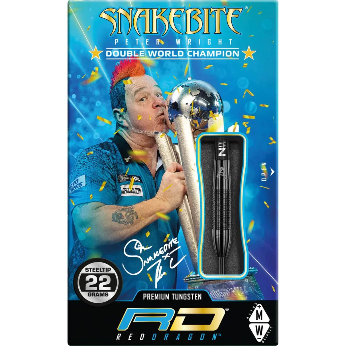 Red Dragon - Peter Wright Snakebite 3 Darts - 90% Tungsten - 22g 26g -