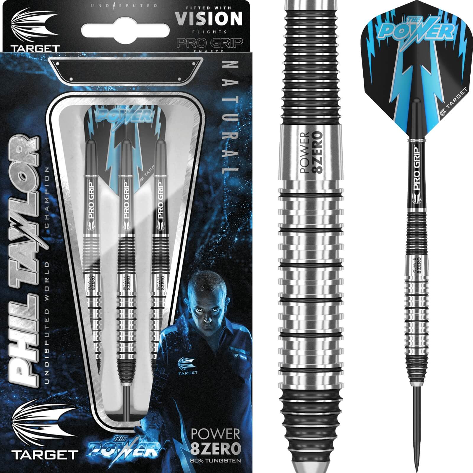 Darts - Target - Phil Taylor Power 8ZERO 2 Darts - Steel Tip - 80% Tungsten - 22g 24g 26g 