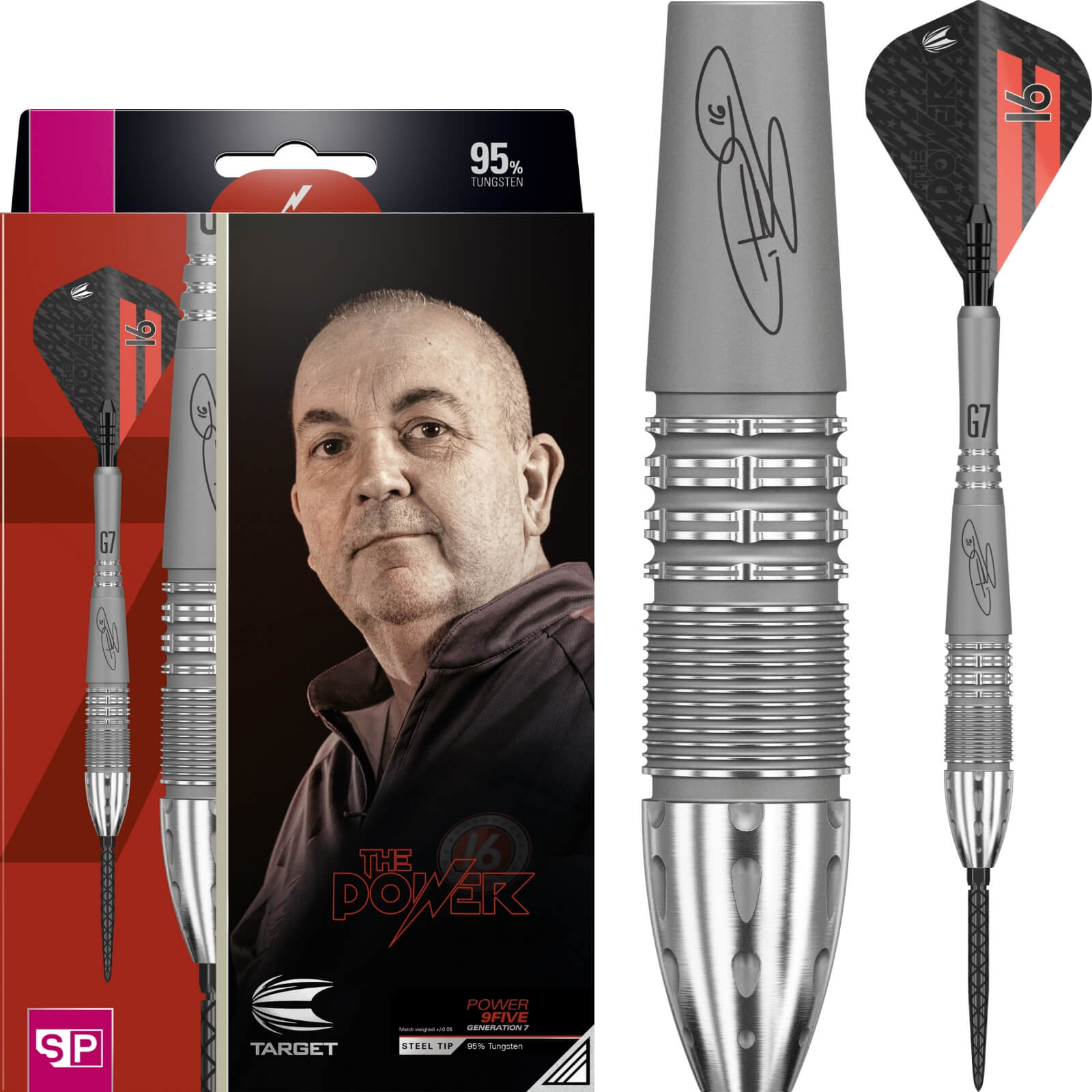 Darts - Target - Phil Taylor Gen 7 Darts - Swiss Point - Steel Tip - 95% Tungsten - 22g 24g 26g 