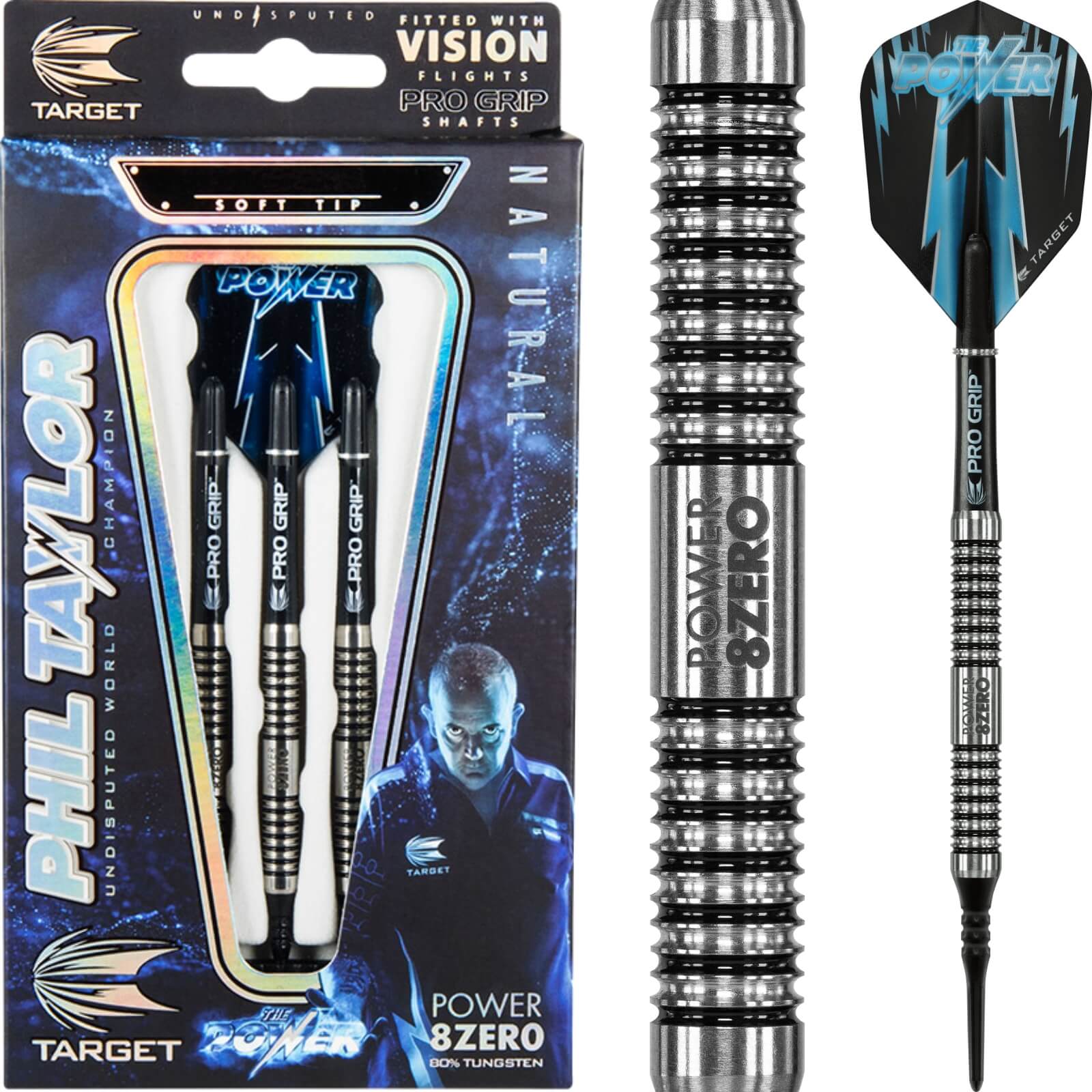 Darts - Target - Phil Taylor Power 8ZERO Darts - Soft Tip - 80% Tungsten - 18g