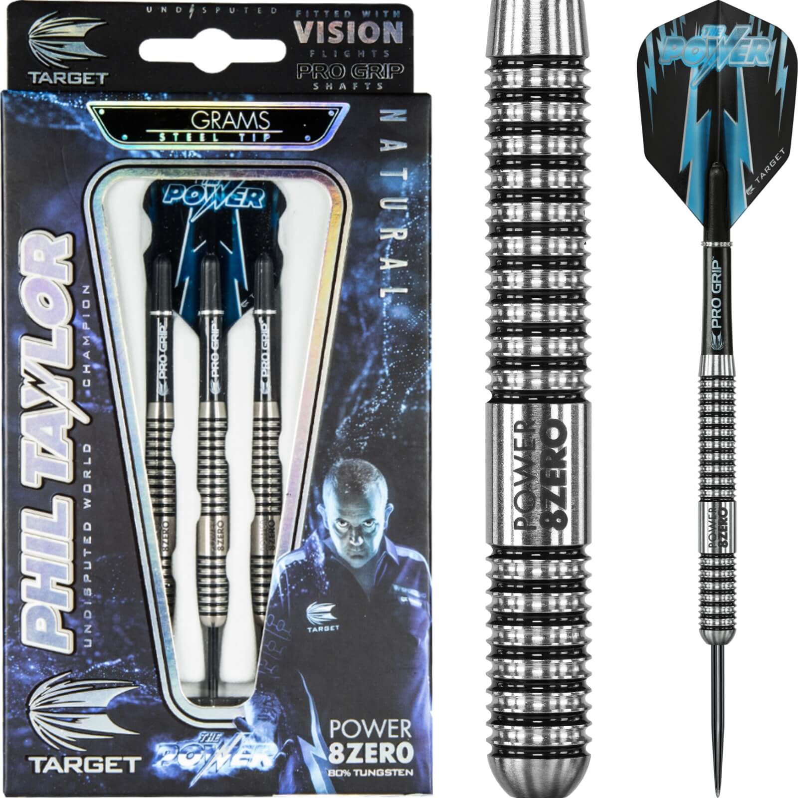 Darts - Target - Phil Taylor Power 8ZERO Darts - Steel Tip - 80% Tungsten - 21g 23g 24g 25g 26g