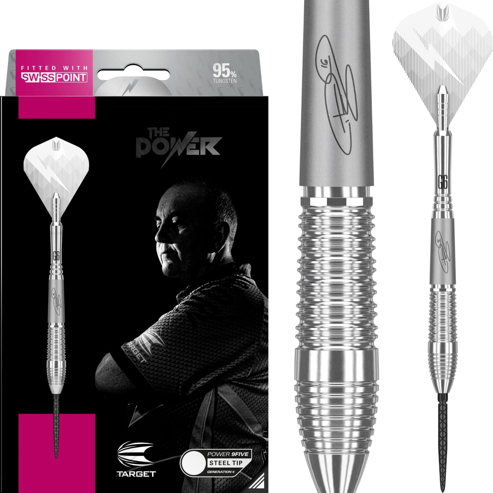 Darts - Target - Phil Taylor Gen 6 Darts - Swiss Point - Steel Tip - 95% Tungsten - 22g 24g 26g 