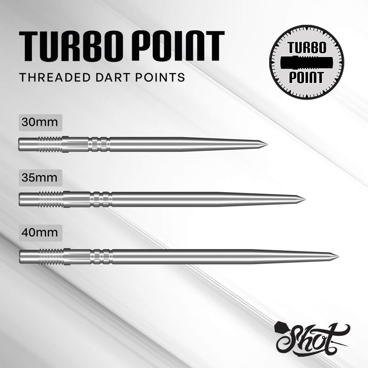 Shot - Silver Turbo Dart Points - 30mm 35mm 40mm