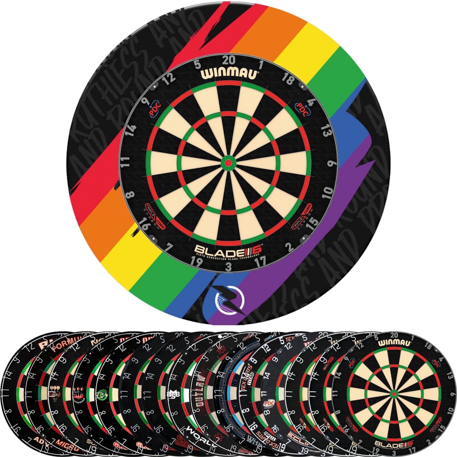 Surrounds & Dartboards - Ruthless - Pride & Proud Dartboard Surround & Dartboard Bundle - Choose Your Board 