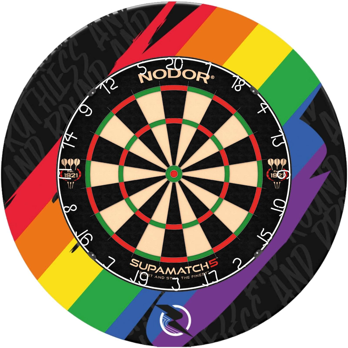 Surrounds &amp; Dartboards - Ruthless - Pride &amp; Proud Dartboard Surround &amp; Dartboard Bundle - Choose Your Board Nodor - Supamatch 5