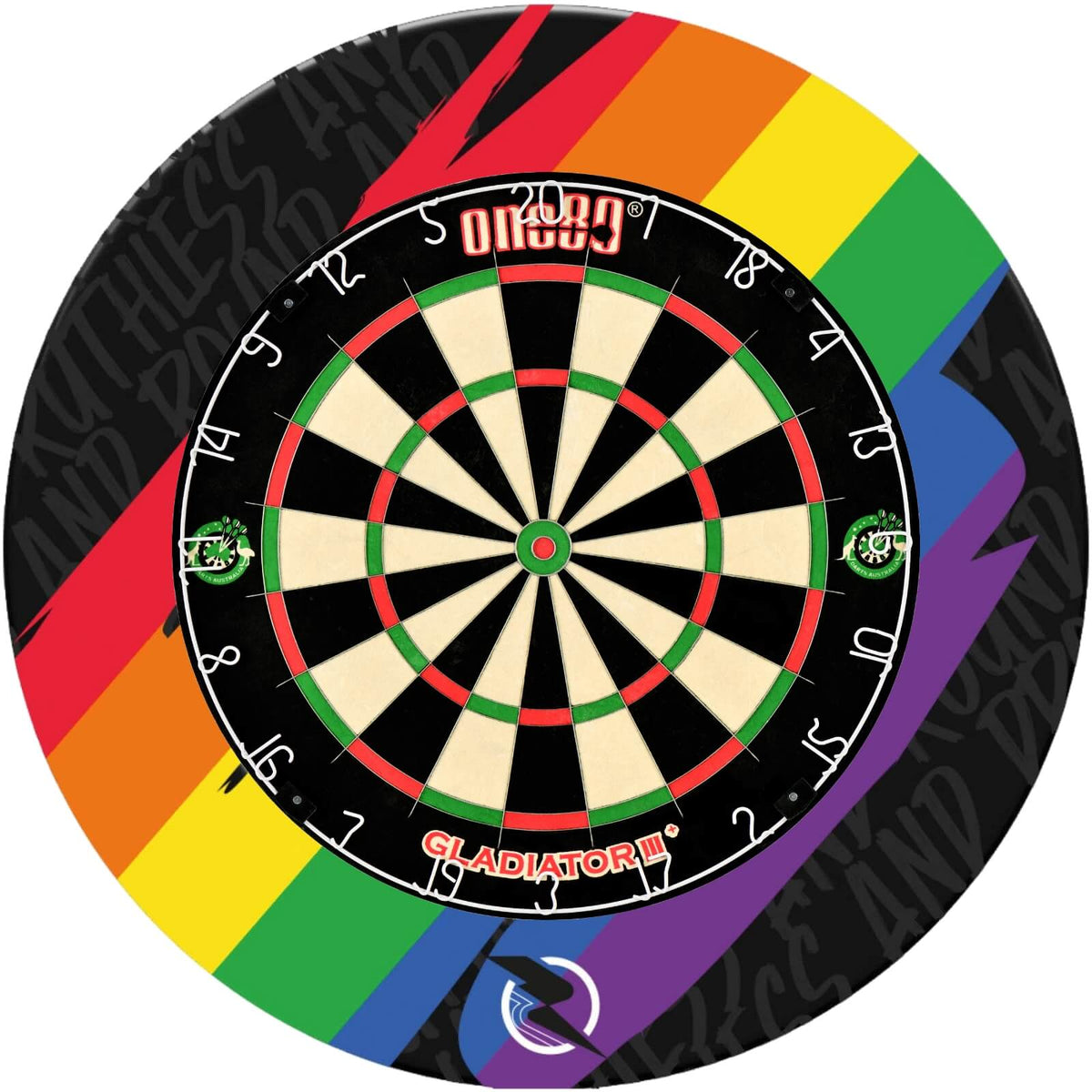 Surrounds &amp; Dartboards - Ruthless - Pride &amp; Proud Dartboard Surround &amp; Dartboard Bundle - Choose Your Board One80 - Gladiator 3+