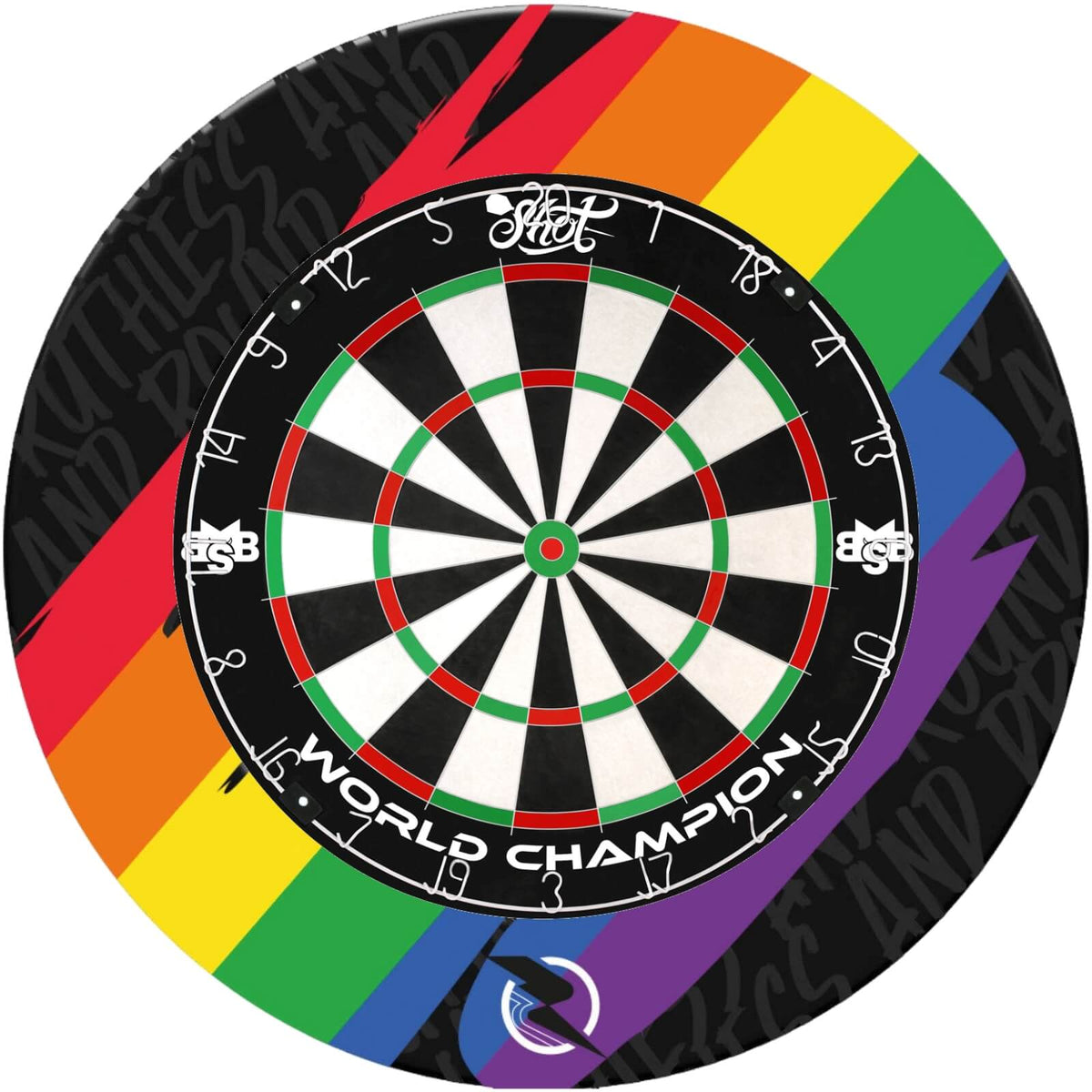 Surrounds &amp; Dartboards - Ruthless - Pride &amp; Proud Dartboard Surround &amp; Dartboard Bundle - Choose Your Board Shot - Michael Smith