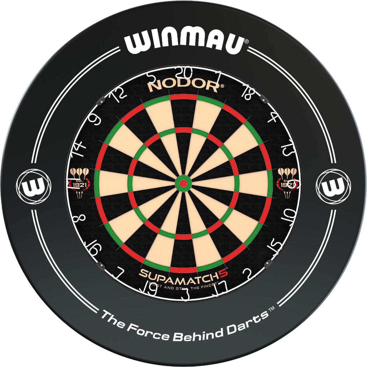Surrounds &amp; Dartboards - Winmau - Printed Dartboard Surround &amp; Dartboard Bundle - Choose Your Board Black / Nodor - Supamatch 5