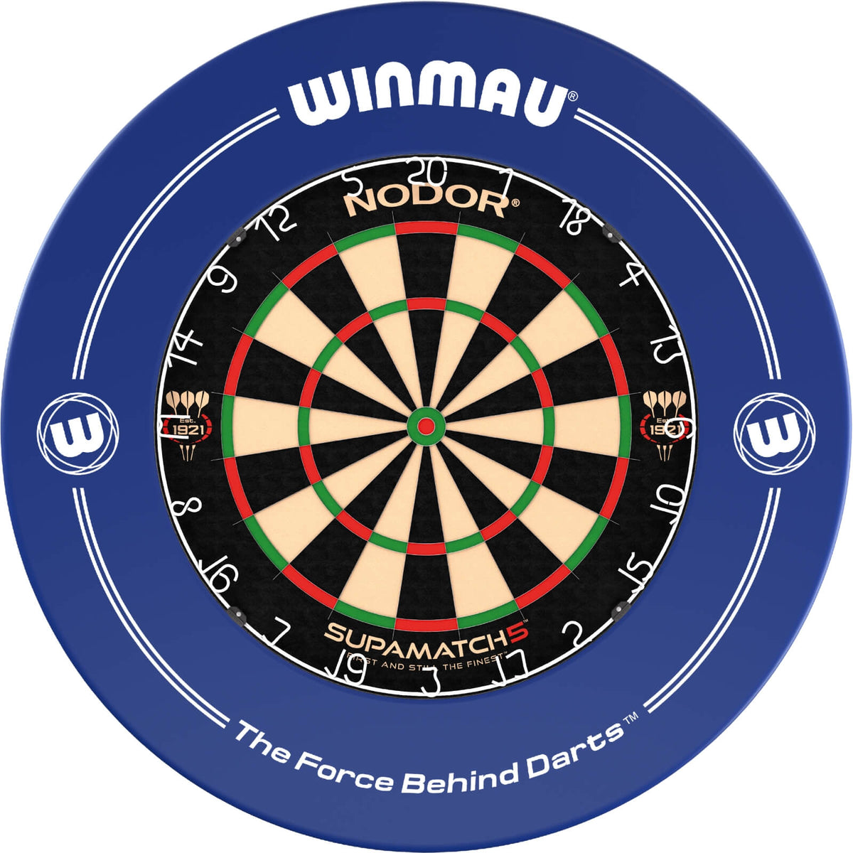 Surrounds &amp; Dartboards - Winmau - Printed Dartboard Surround &amp; Dartboard Bundle - Choose Your Board Blue / Nodor - Supamatch 5