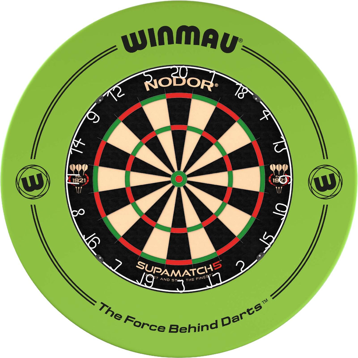 Surrounds &amp; Dartboards - Winmau - Printed Dartboard Surround &amp; Dartboard Bundle - Choose Your Board Green / Nodor - Supamatch 5