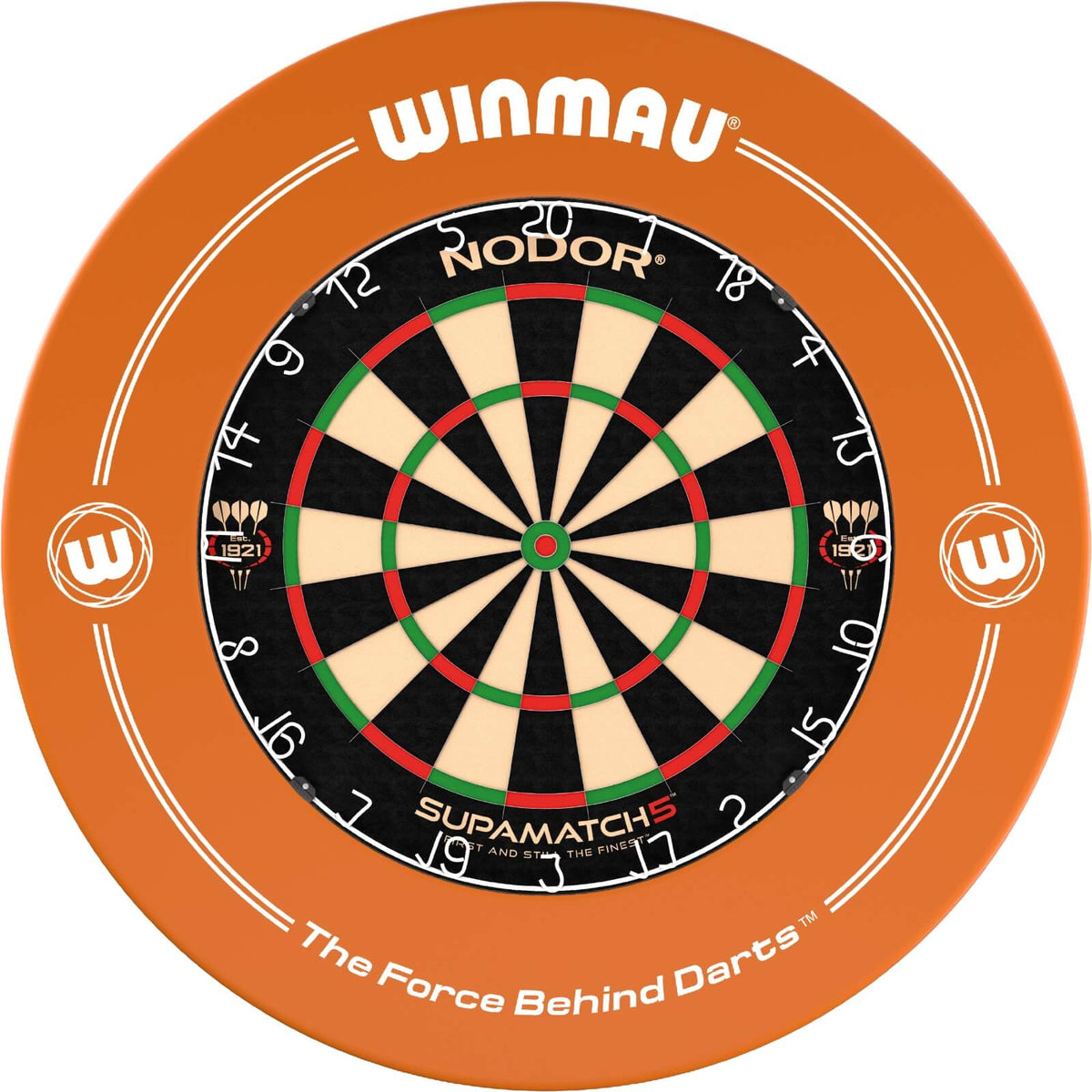 Surrounds &amp; Dartboards - Winmau - Printed Dartboard Surround &amp; Dartboard Bundle - Choose Your Board Orange / Nodor - Supamatch 5