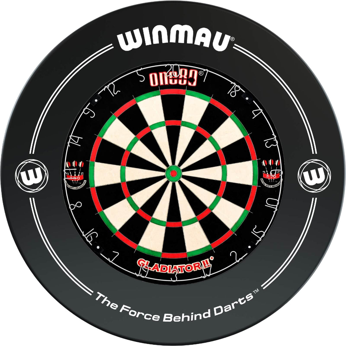 Surrounds &amp; Dartboards - Winmau - Printed Dartboard Surround &amp; Dartboard Bundle - Choose Your Board Black / One80 - Gladiator 2+