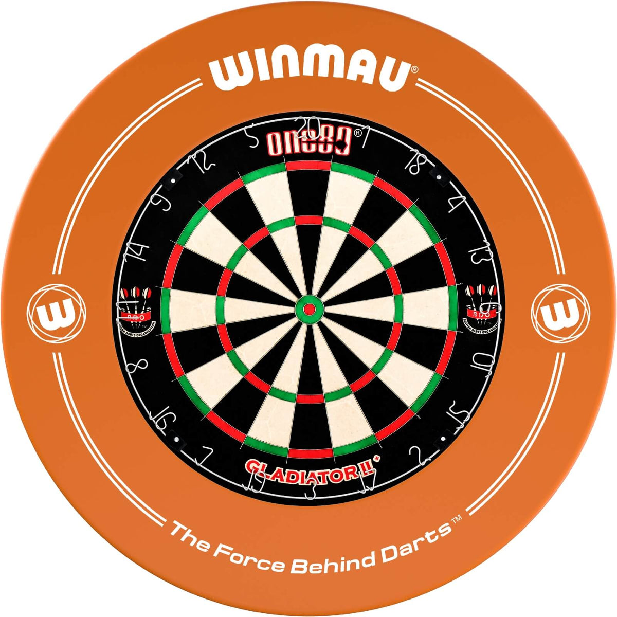 Surrounds &amp; Dartboards - Winmau - Printed Dartboard Surround &amp; Dartboard Bundle - Choose Your Board Orange / One80 - Gladiator 2+
